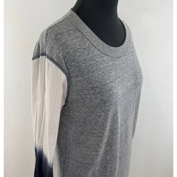 NSF Gray Pullover Ombre Striped 3/4 Sleeve Scoop Neck Top Tee Distressed Small S - Picture 3 of 7